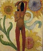 Paul Gauguin Caribbean Woman, or Female Nude with Sunflowers Sweden oil painting artist